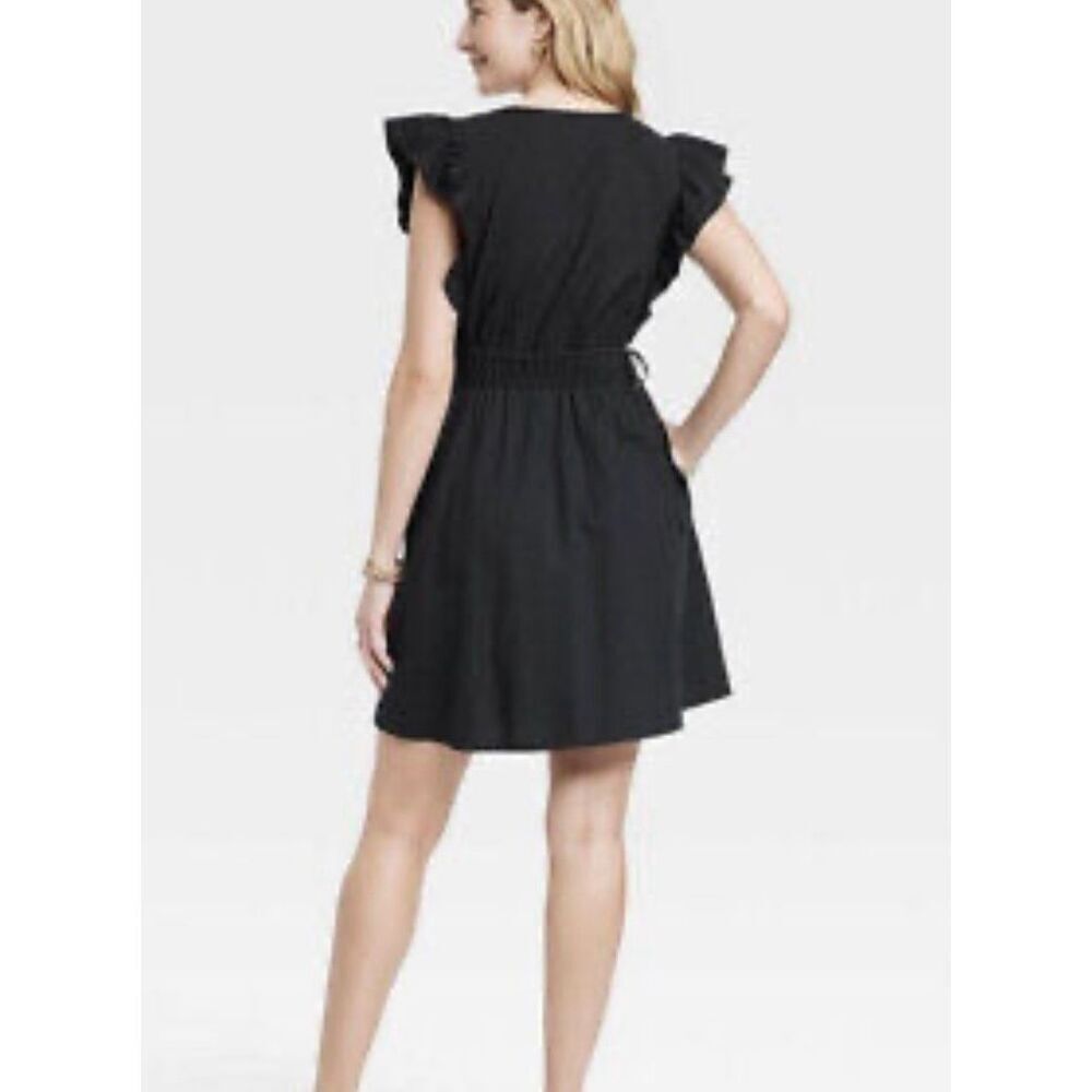 Universal Thread Black Flutter Sleeve Smocked Wai… - image 2